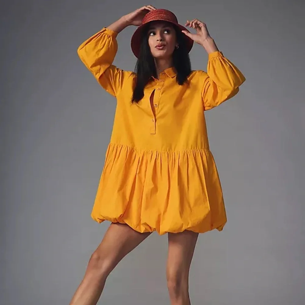 Maeve Yellow / Orange / Marigold Button-Up Shirt Dress - Picture 1 of 5